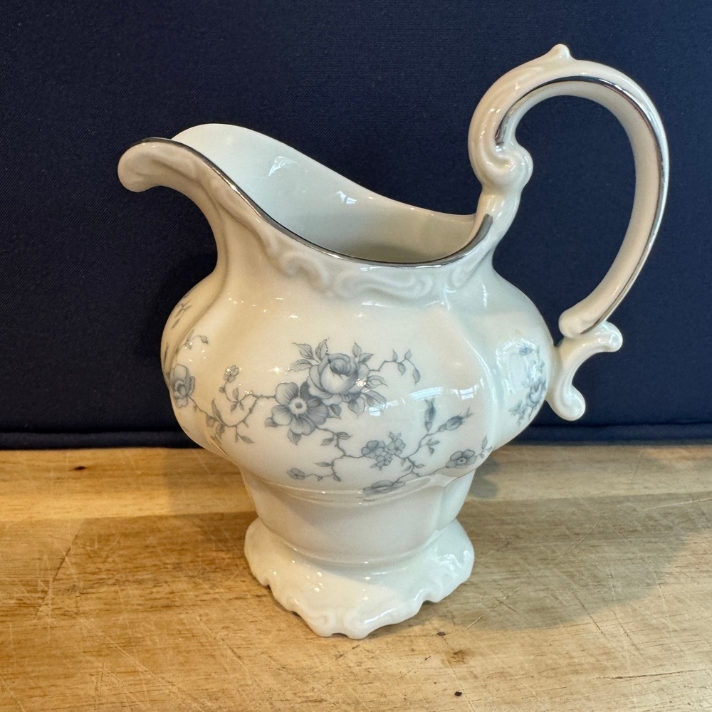 Johann Haviland Bavaria Germany Blue Garland China Pitcher Creamer Silver Trim